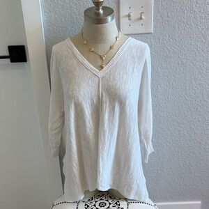 Eileen Fisher Small White Long Sleeve Linen Blend Top